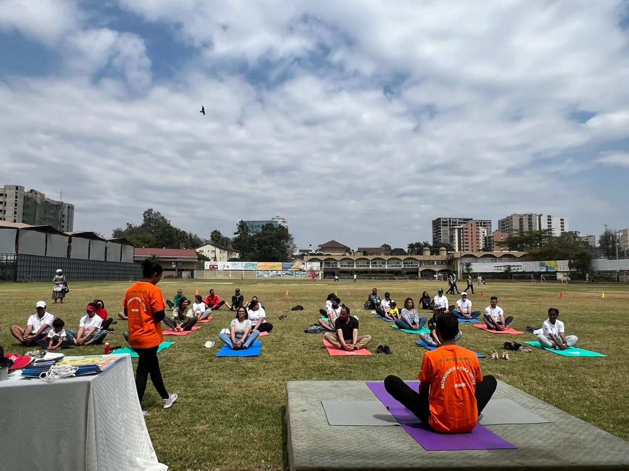 Outdoor group yoga and meditation class